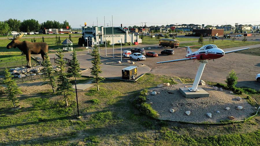 Aerial drone photo of a film shoot in Saskatchewan